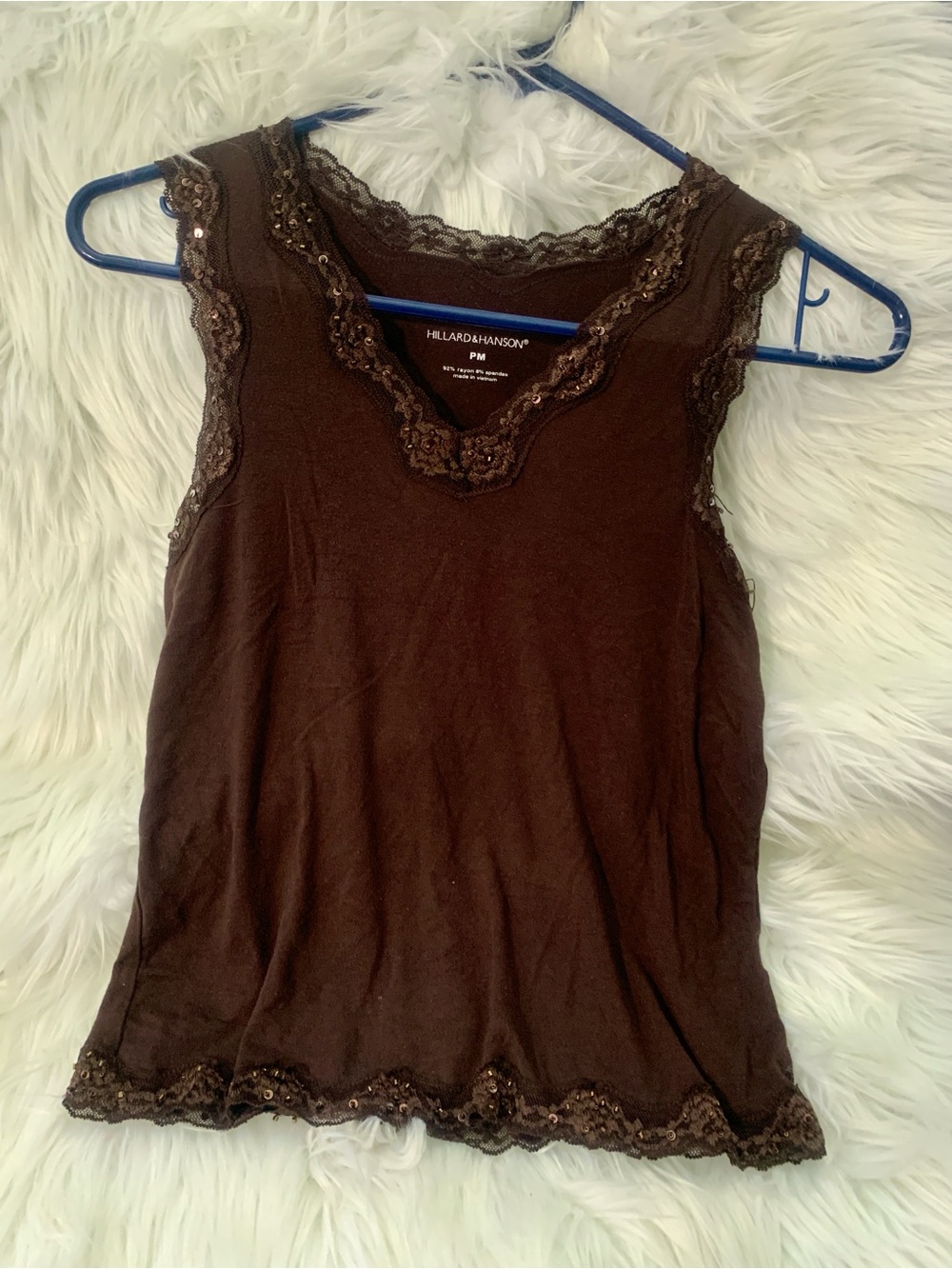 Vintage Y2K Hillard & Hanson Chocolate Brown Lace & Sequin Camis Top